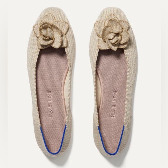 ROTHY’S The Petal Square Flats in Light Gold Metallic - Picture 1 of 11
